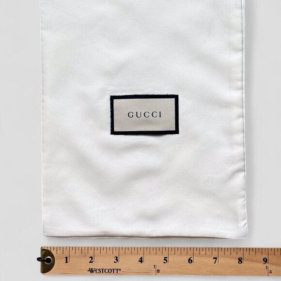Gucci Dust Bag White Black Logo Drawstring Wallet Shoe Storage Cover 8.5 x 17.5 - Picture 5 of 6